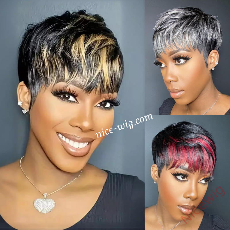 New Glueless Salt and Pepper Short Straight Pixe Cut Wig