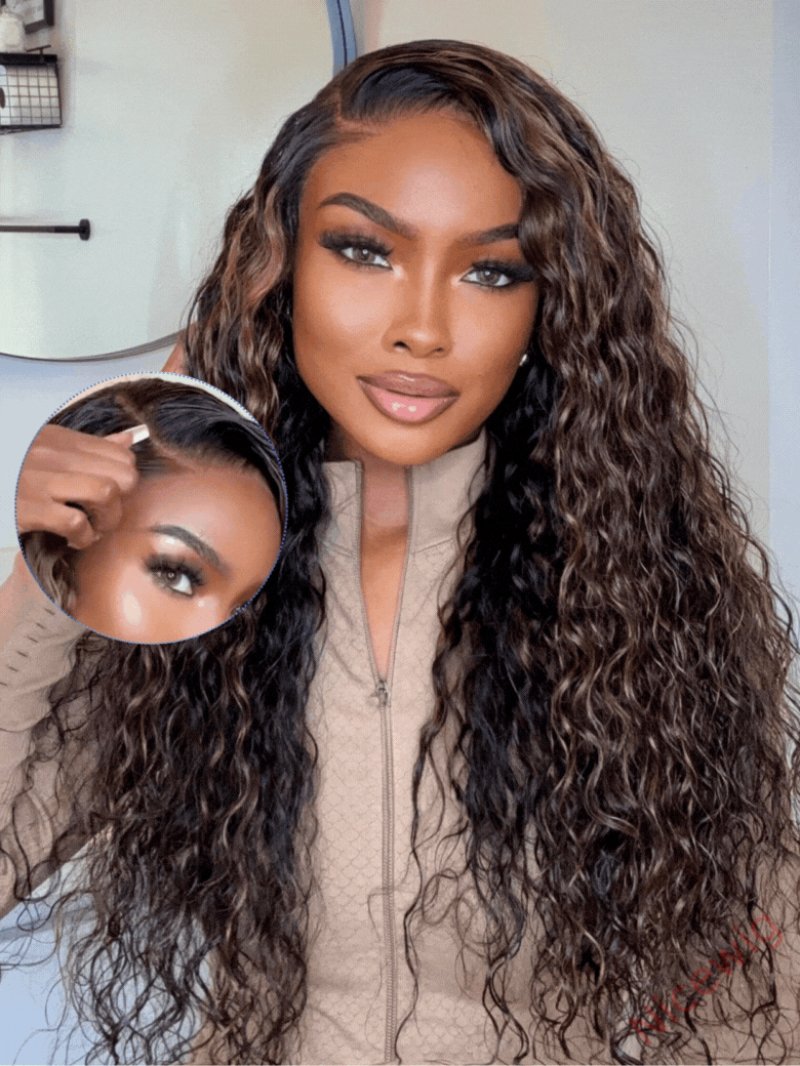 Glueless Black Mixed Brown Brazilian Curly Wig