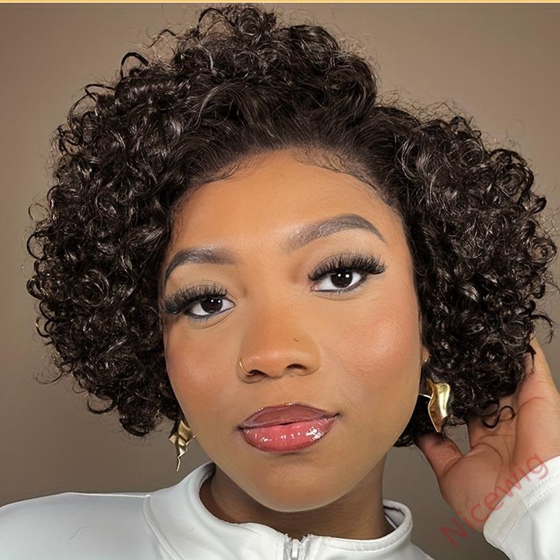 Trendy Short Cut Curly Glueless Side Part Wig