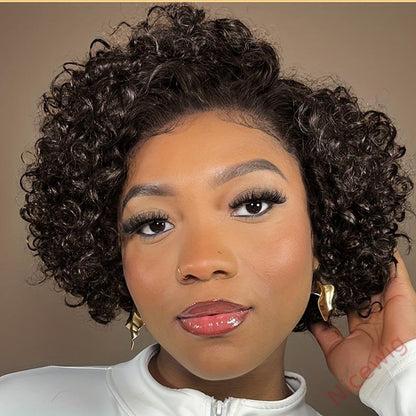 Trendy Short Cut Curly Glueless Side Part Wig