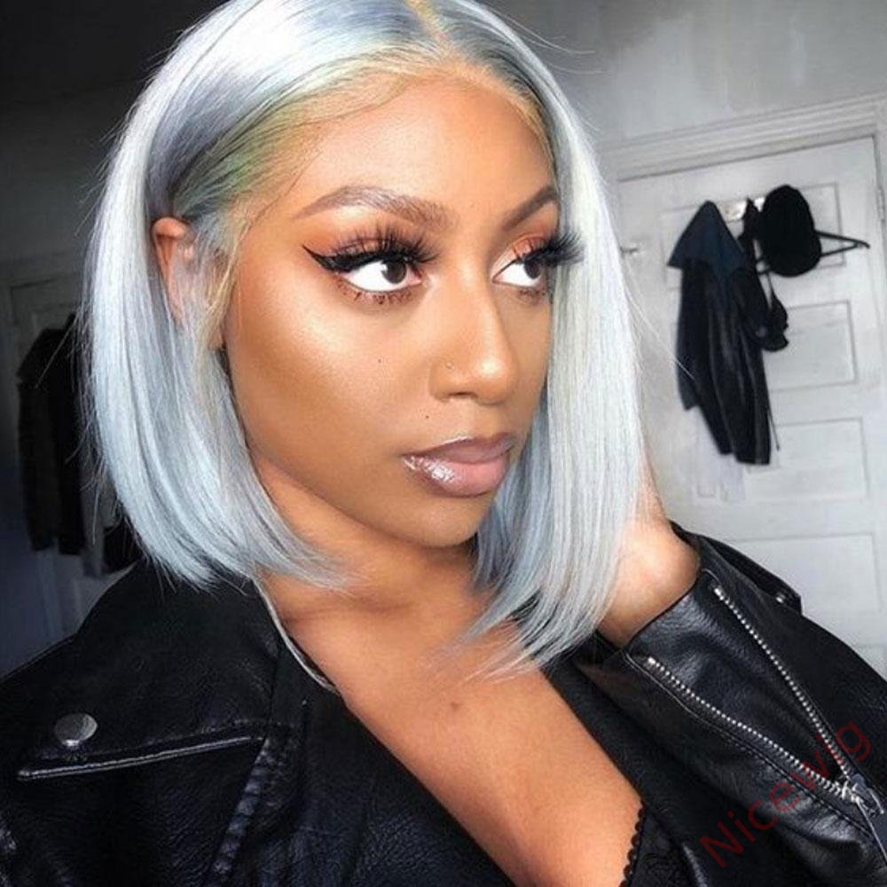 Gray Brazilian Short Straight Hair BOB Wigs Lady Wig