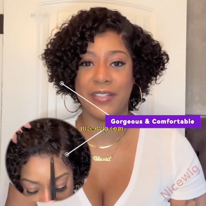 Trendy Short Cut Curly Glueless Side Part Wig
