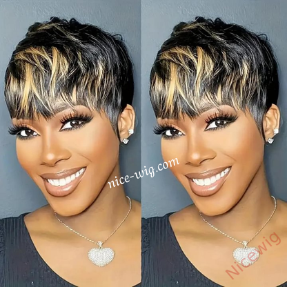 New Glueless Salt and Pepper Short Straight Pixe Cut Wig