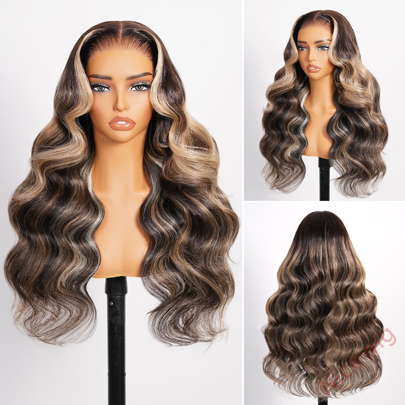 Ombre Platinum Blonde Balayage Highlights Glueless Wigs Body Wave Wig
