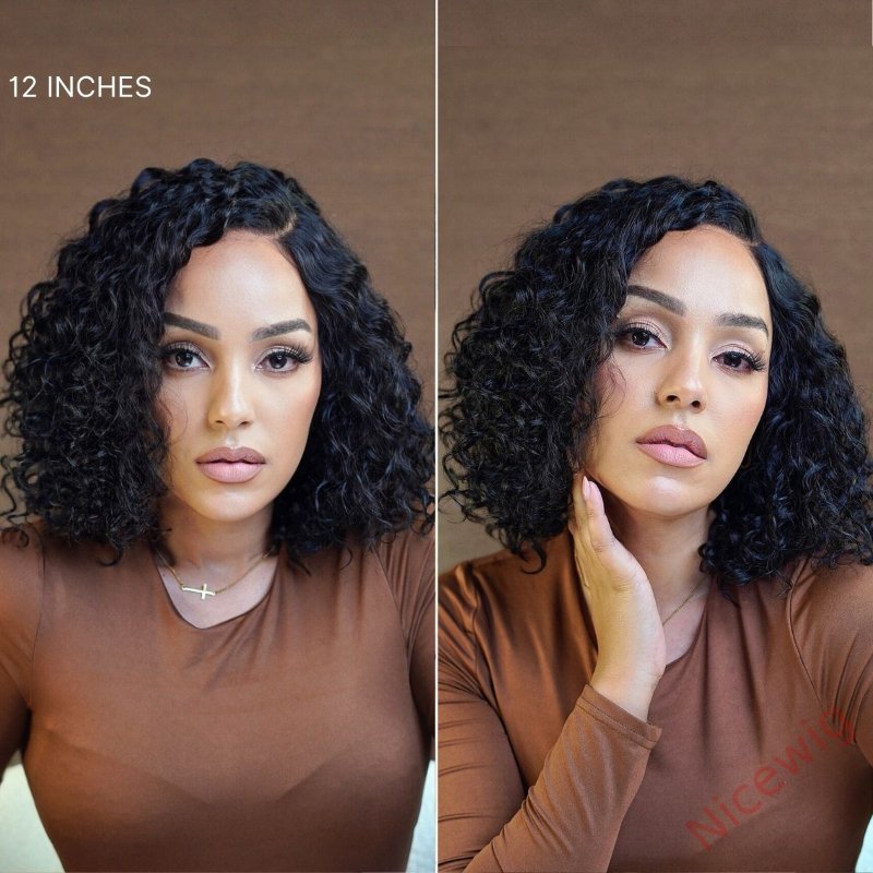 Ready to Go Blonde Highlight / Natural Black / Ombre Brown Water Wave Short Curly Bob Wig Glueless Wig