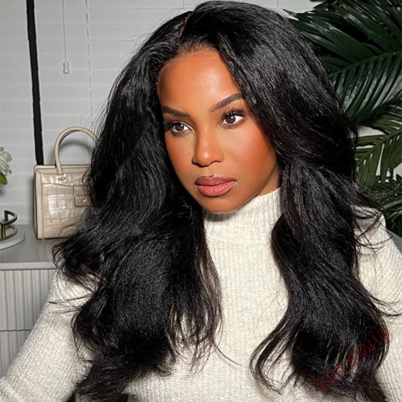 Kinky Edges Type 4C Hairline Kinky Straight Yaki Coarse Thick Human Hair Wigs