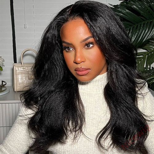 Kinky Edges Type 4C Hairline Kinky Straight Yaki Coarse Thick Human Hair Wigs