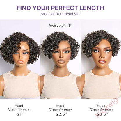 Natural Black / Brown Highlight Water Wave Pixie Cut Glueless Short Curly Wig