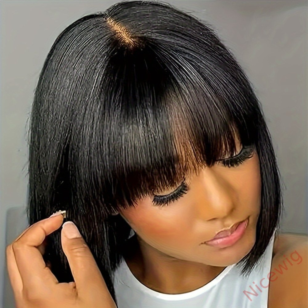 Hightlight Glueless Short Bob With Bangs Straight Wigs