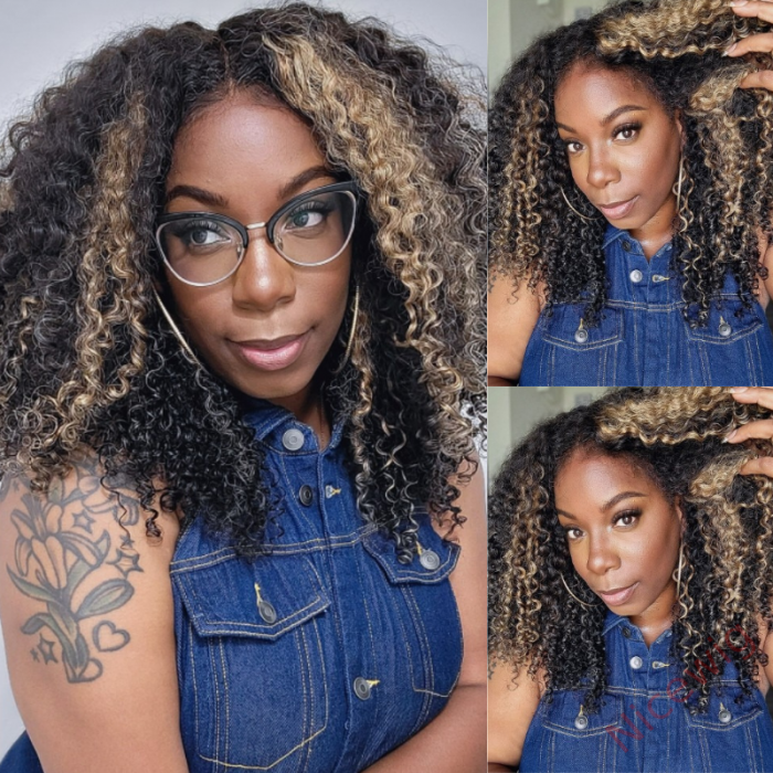 Glueless Black Mixed Brown Brazilian Water Wave Curly Wig