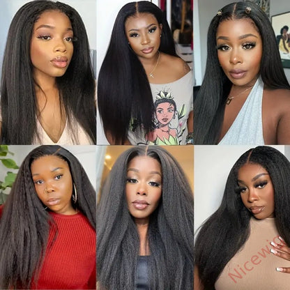 Kinky straight 200% density glueless brazilian black wigs
