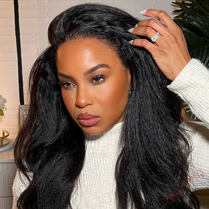 Kinky Edges Type 4C Hairline Kinky Straight Yaki Coarse Thick Human Hair Wigs