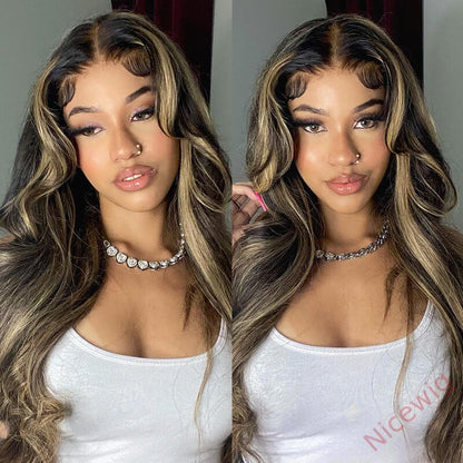 Ombre Platinum Blonde Balayage Highlights Glueless Wigs Body Wave Wig