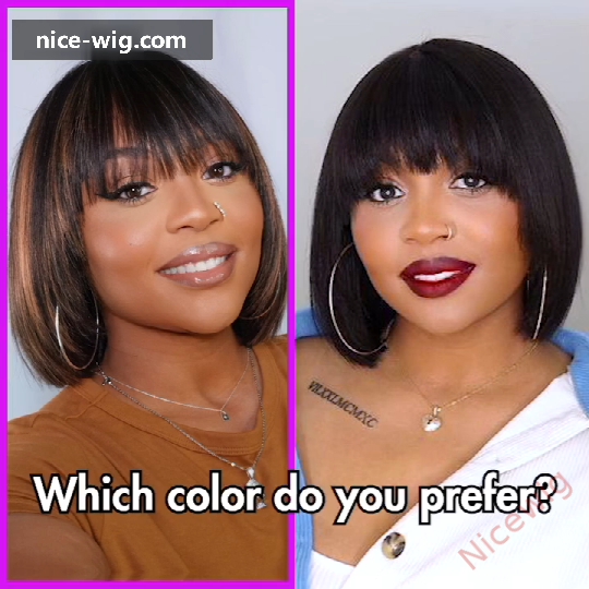 Hightlight Glueless Short Bob With Bangs Straight Wigs