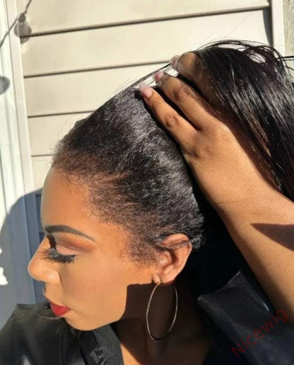 Kinky Edges Type 4C Hairline Kinky Straight Yaki Coarse Thick Human Hair Wigs