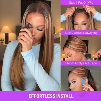 Ready to Go Ombre  Highlight Brown Blonde Long Hair Straight Glueless Wig