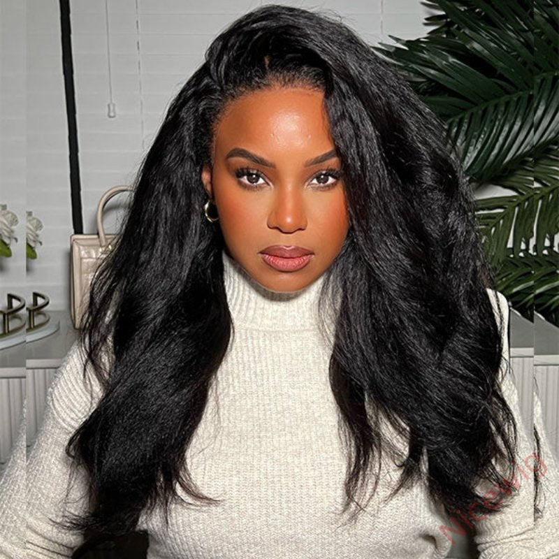 Kinky Edges Type 4C Hairline Kinky Straight Yaki Coarse Thick Human Hair Wigs