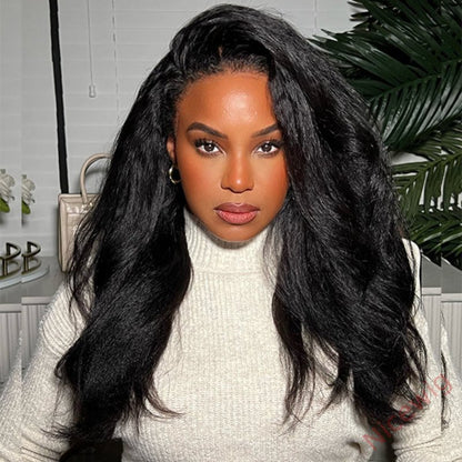 Kinky Edges Type 4C Hairline Kinky Straight Yaki Coarse Thick Human Hair Wigs