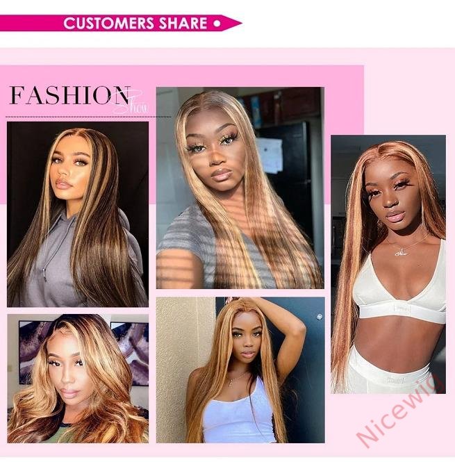 Hightlight Brown Mixed Blonde Long Wig Straight Wig