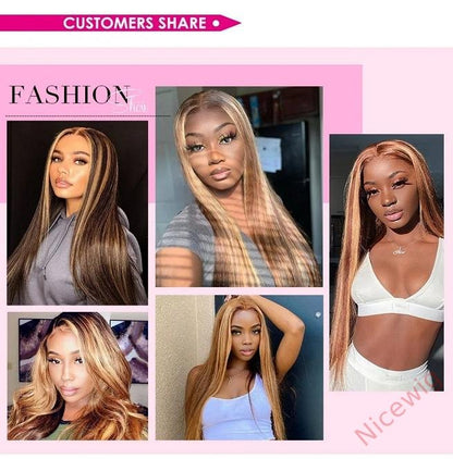Hightlight Brown Mixed Blonde Long Wig Straight Wig