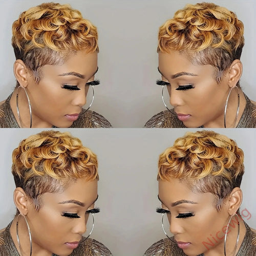 Short Mixed Brown Curly Wig Short Hairstyles Short Pixie Cut Wig