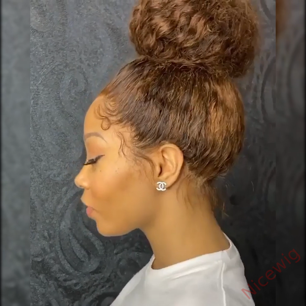 Glueless  Brown Brazilian Water Wave Long Curly Wigs
