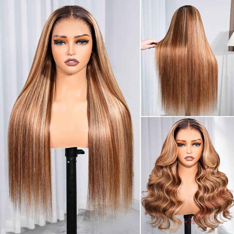 Ready to Go Ombre  Highlight Brown Blonde Long Hair Straight Glueless Wig