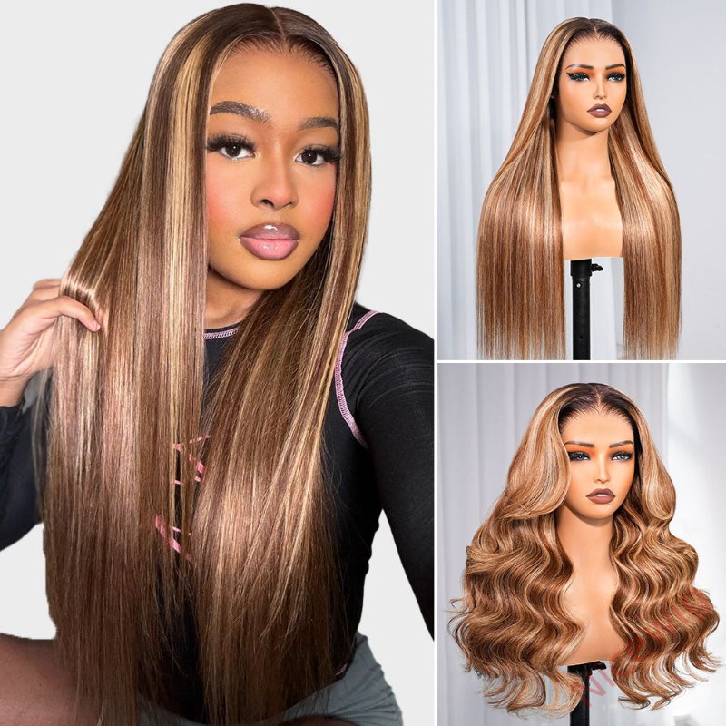 Ready to Go Ombre  Highlight Brown Blonde Long Hair Straight Glueless Wig
