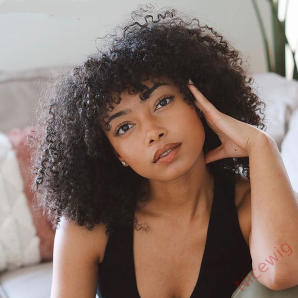 Brazilian Remy Curly Hair Wig With Bangs Glueless Wigs