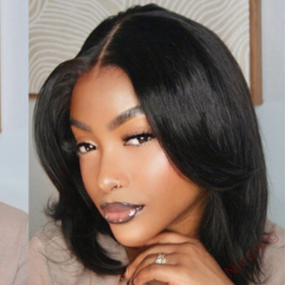 Glueless French Bob Wig With Curtain Bangs Layered Cut Bob Wig