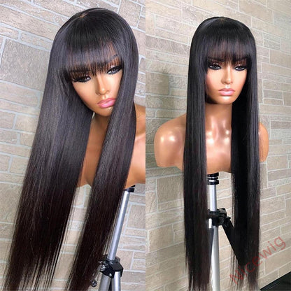 Black Long Straight Wig With Bang