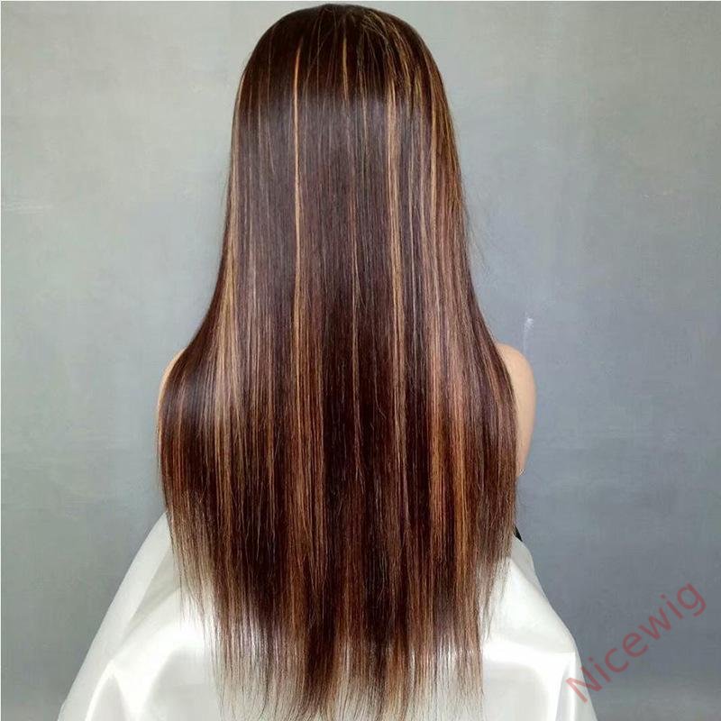 New Brown Mixed Gold Long Hair Straight Wig