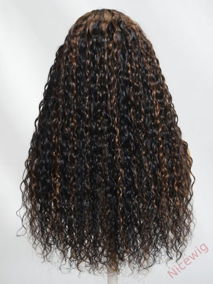Glueless Black Mixed Brown Brazilian Curly Wig