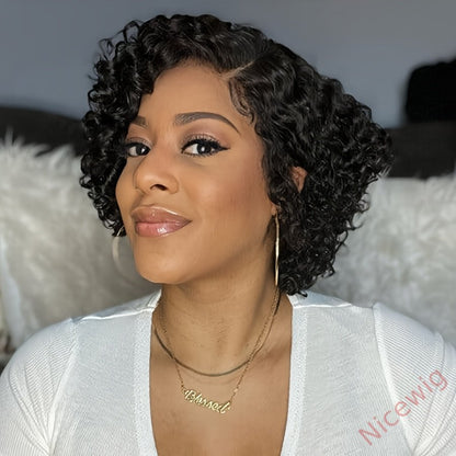 Trendy Short Cut Curly Glueless Side Part Wig