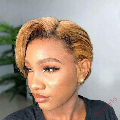 Best Design Gold Short Layered Pixed Cut  Straight Wig