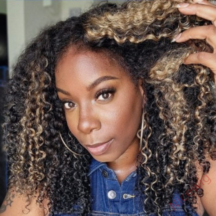 Glueless Black Mixed Brown Brazilian Water Wave Curly Wig