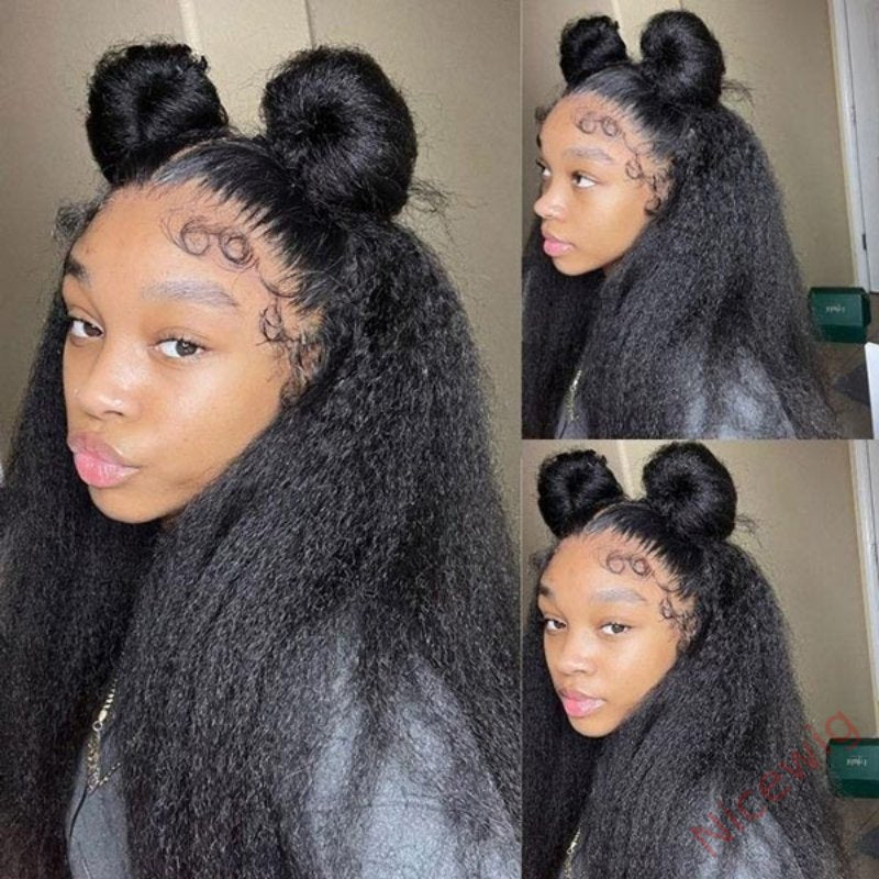 Kinky Edges Type 4C Hairline Kinky Straight Yaki Coarse Thick Human Hair Wigs