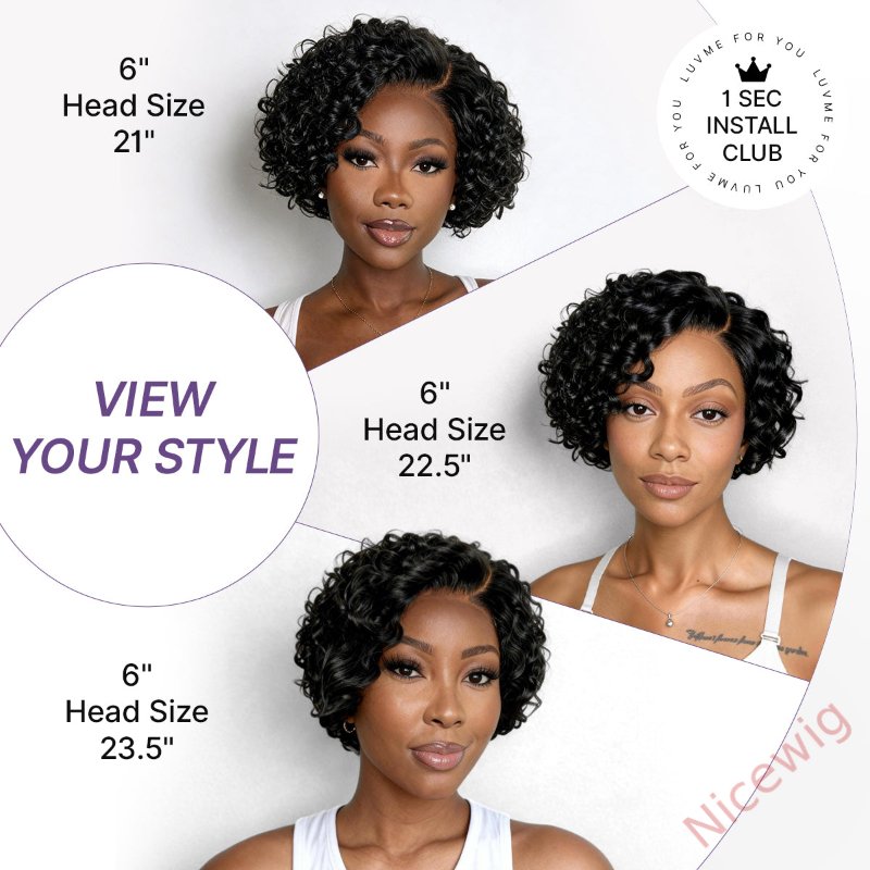 Natural Black / Brown Highlight Water Wave Pixie Cut Glueless Short Curly Wig