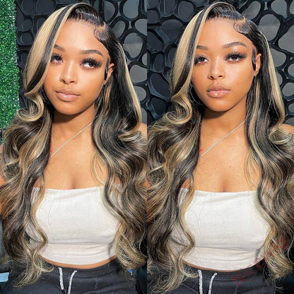 Ombre Platinum Blonde Balayage Highlights Glueless Wigs Body Wave Wig