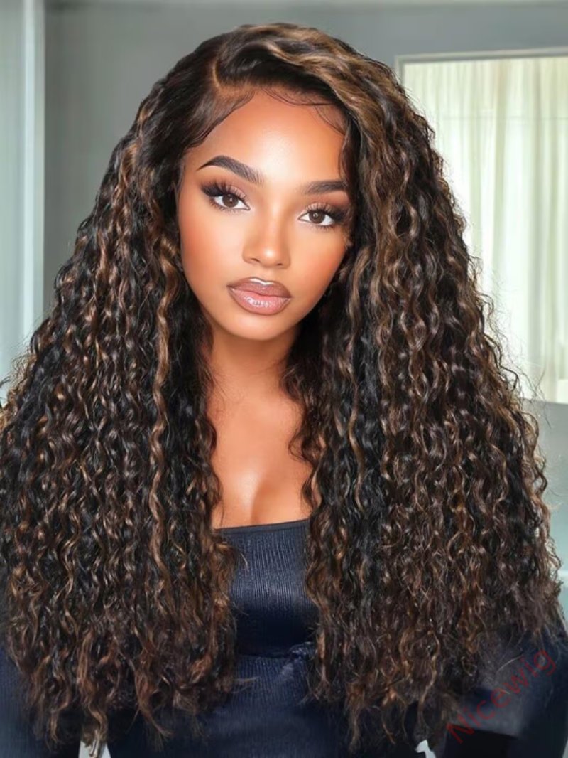Glueless Black Mixed Brown Brazilian Curly Wig