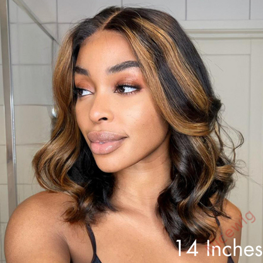Glueless Brown Mixed Blonde Short Bob Body Wave Wig For Women
