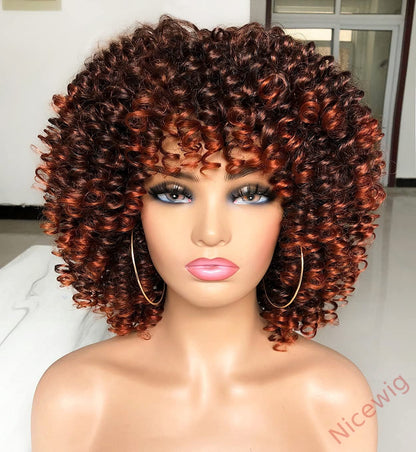 Salt and Pepper Glueless Curly Wig With Bangs