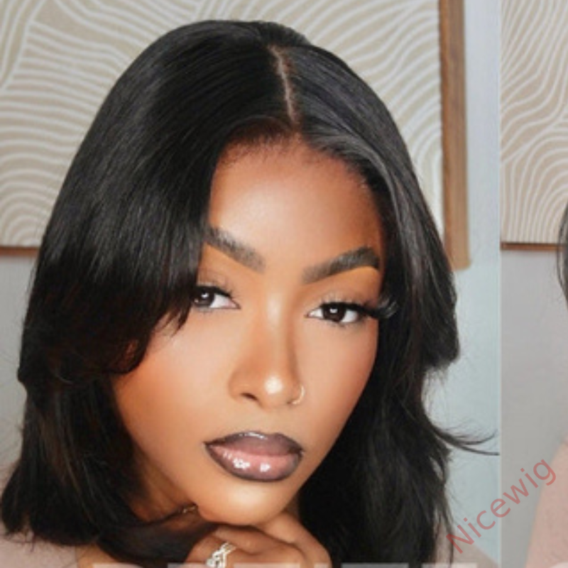 Glueless French Bob Wig With Curtain Bangs Layered Cut Bob Wig