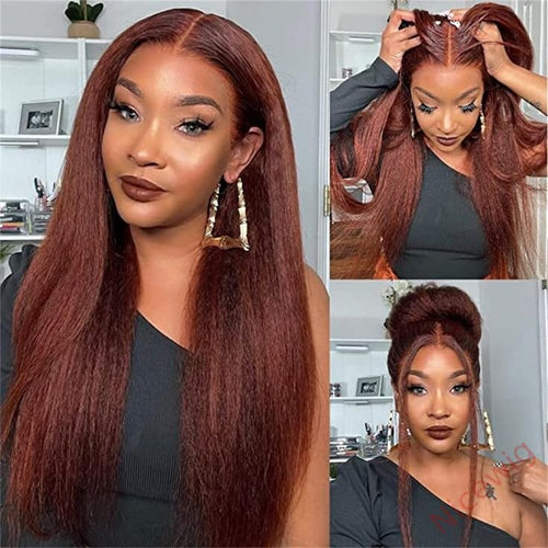 Glueless Brown Kinky straight 200% density glueless brazilian wigs